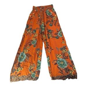 Angie Orange Floral Wide-Leg Pants